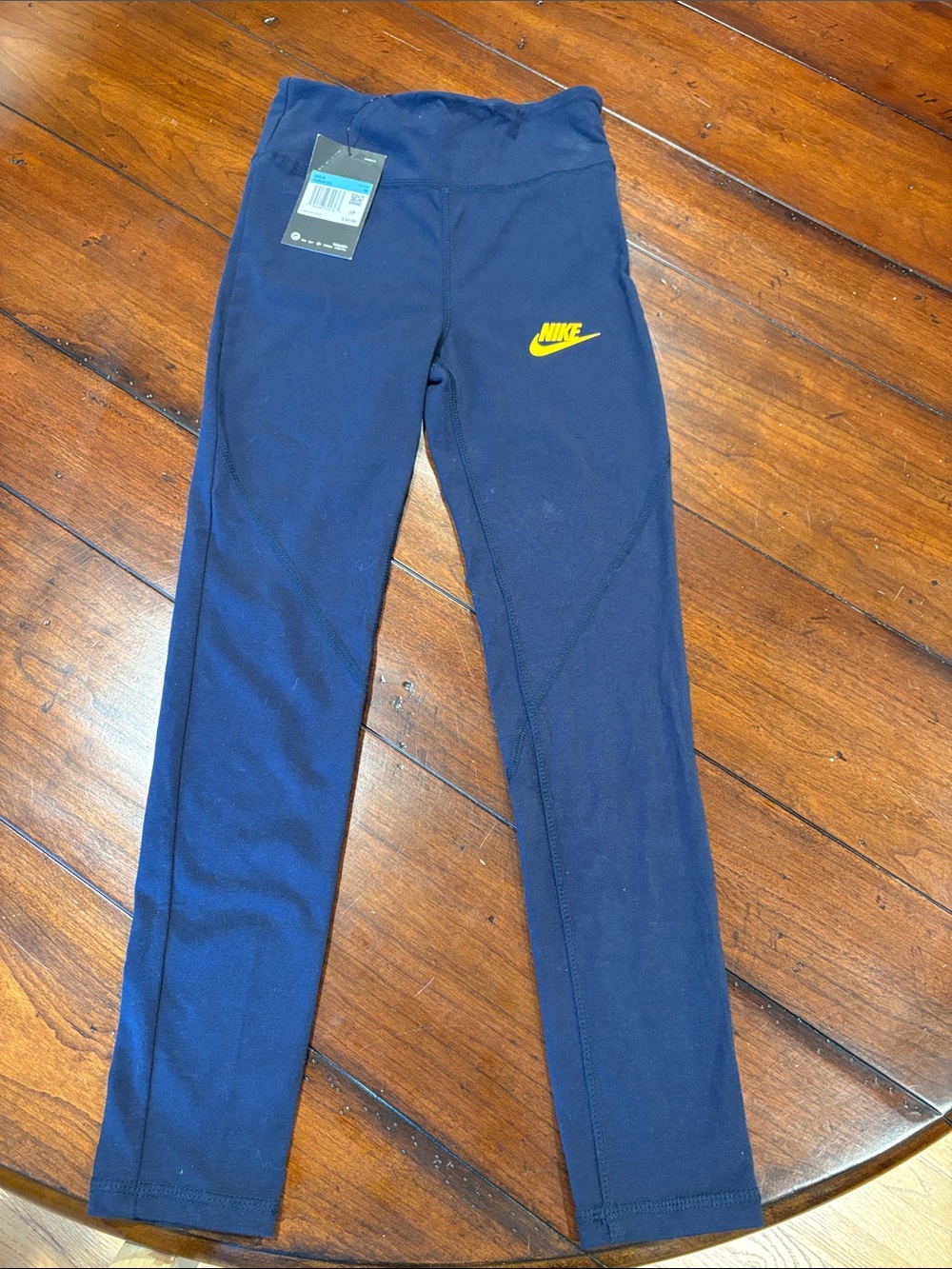 Nike Girls' Navy Leggings with Yellow Swoosh